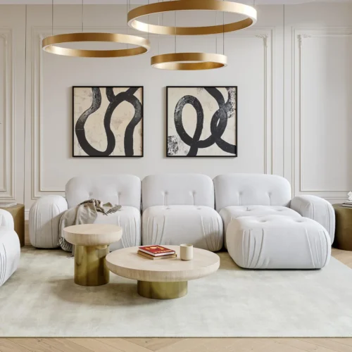 Lumo Sectional Sofa Off White Velvet