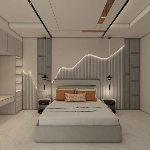 Modern LED Wave Panel Bed