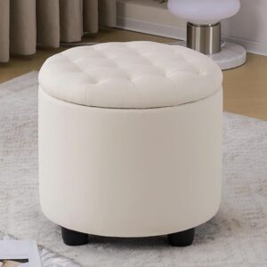 Beige Round Tufted Storage Ottoman