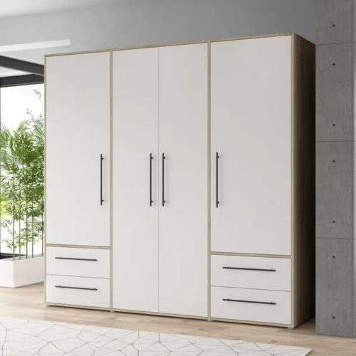 Minija Modern 4-Door Wardrobe with Black Handles