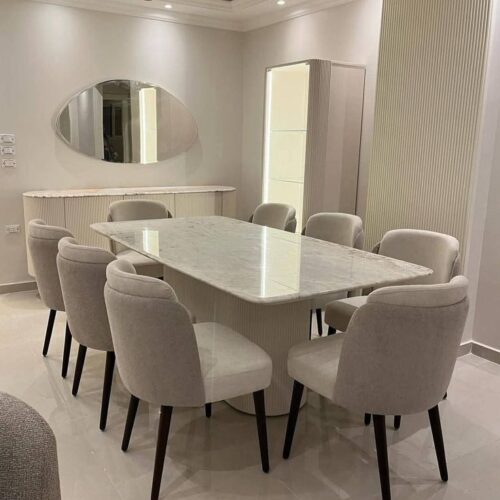 Marble Dining Table with 8 Velvet Chairs