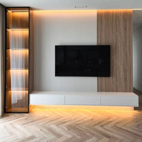 LED Wall TV Unit with Display Cabinet