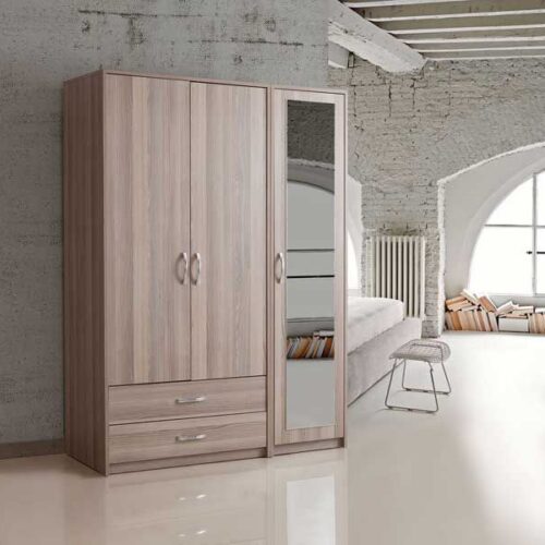 Terra 3-Door Wooden Wardrobe with Mirror
