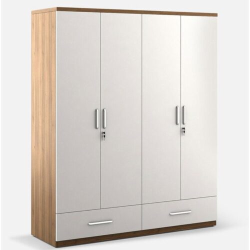 Modern 4-Door Wooden Wardrobe with Drawers