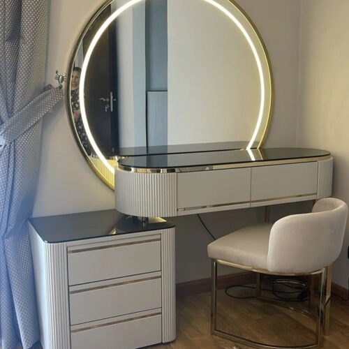 GlowEdge LED Vanity with Rounded Ottoman