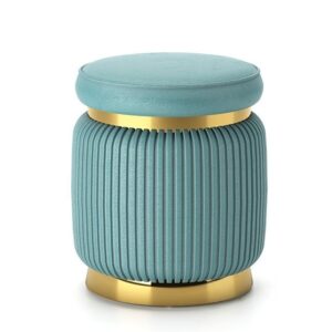 Blue Pleated Ottoman with Gold Base