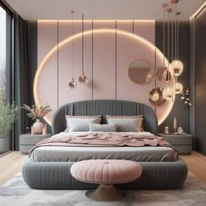 Eclipse Curve Wall Panel Bed – Striped Headboard Design