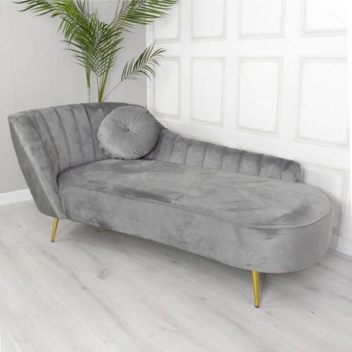 Grey Velvet Tufted Chaise Lounge