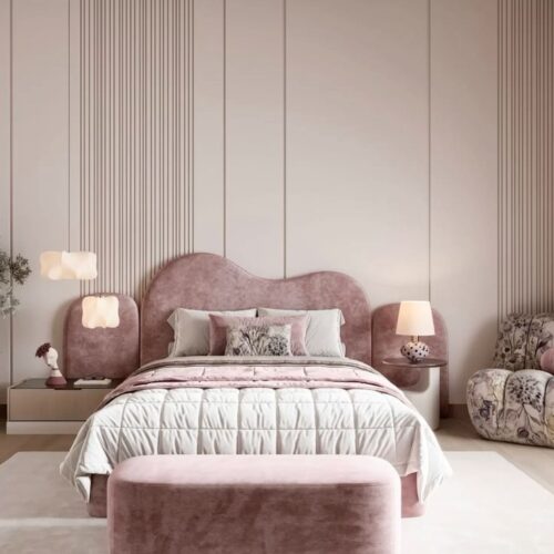 Rosara Plush Upholstered Bed