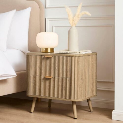 FluteOak Bedside Table