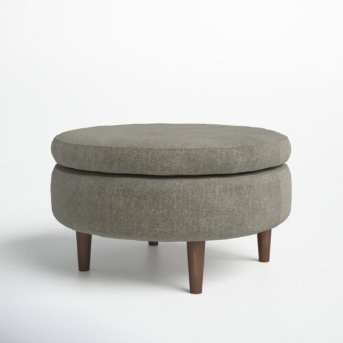 LandaLoom Round Upholstered Ottoman – Taupe Grey