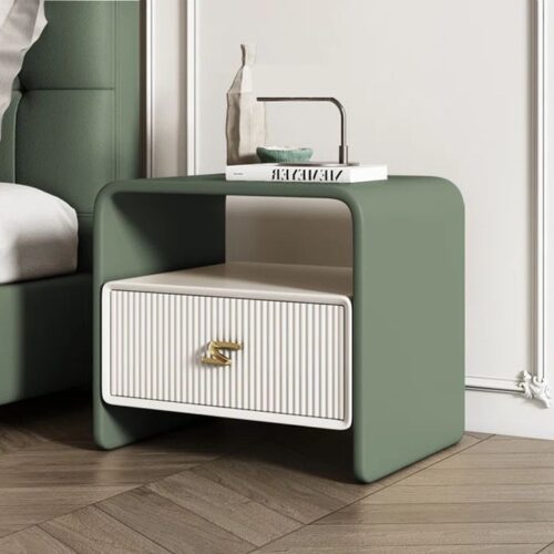 Modern Curved Edge Nightstand with Textured Drawer