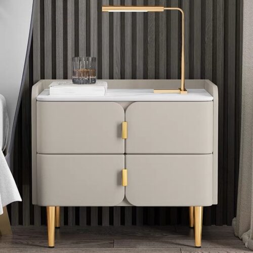 Modern Minimalist Nightstand with Gold Accents