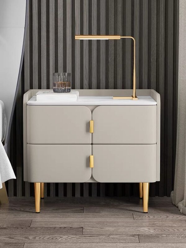 Modern Minimalist Nightstand with Gold Accents