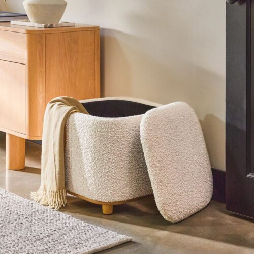 Nestora Bouclé Cube Storage Ottoman – Off-White