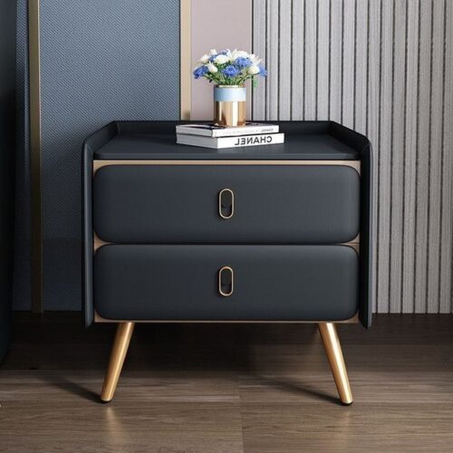 NoirEdge Modern Black Nightstand with Gold Legs