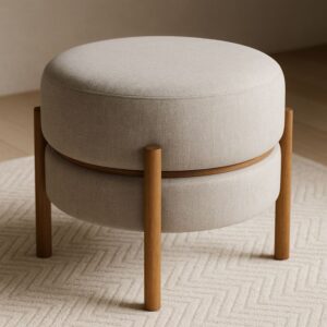Nordora Scandinavian Round Ottoman -Beige